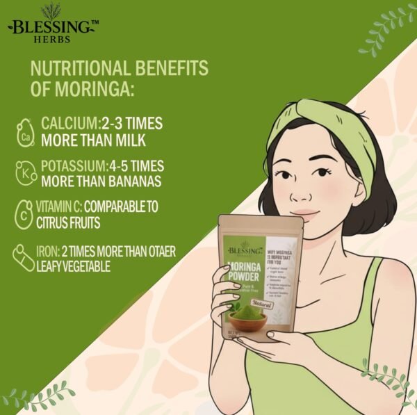 blessing herbs organic moringa powder – 100% natural superfood, 100g