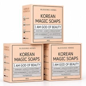 korean magic soap with saffron, sandalwood, coconut milk and goat milk for skin brightening, tan removing, deep cleansing and nourishment, 100 g (pack of 3)